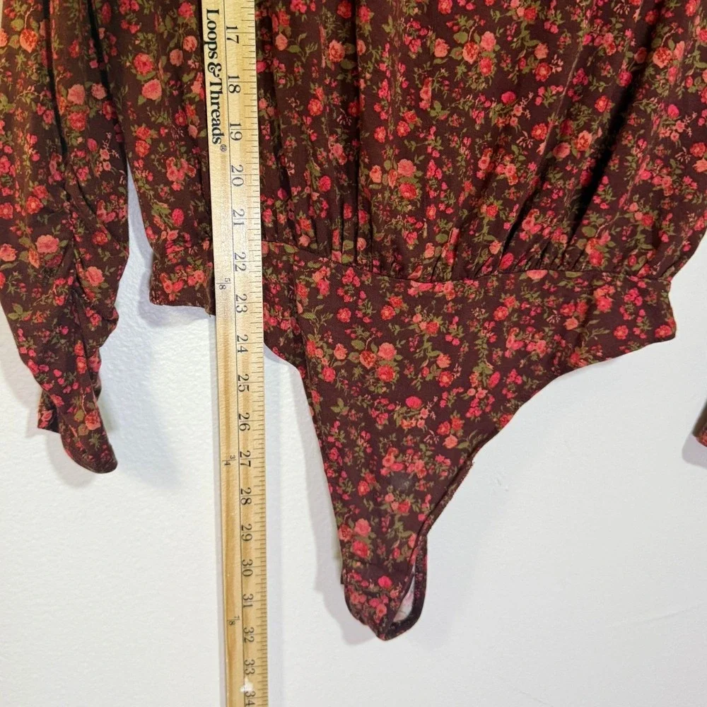 Intimately Free People Bodysuit‎ Medium Burgundy Floral Romantic Whimsical Indie